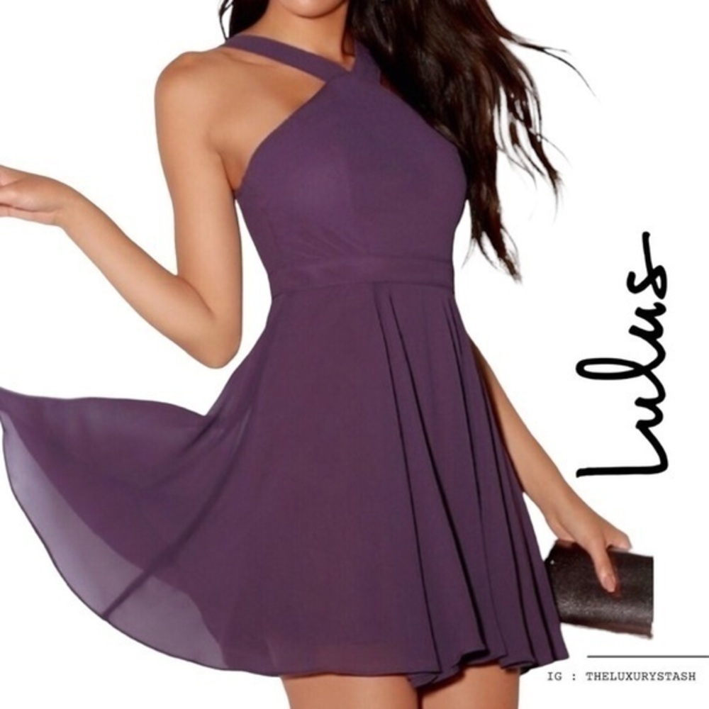 ⚫️ Lulus Forevermore Dusty Purple Skater Dress new with tags​​​​​​